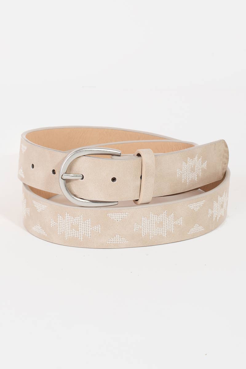 Western Boho Embroidered Pattern Belt Black