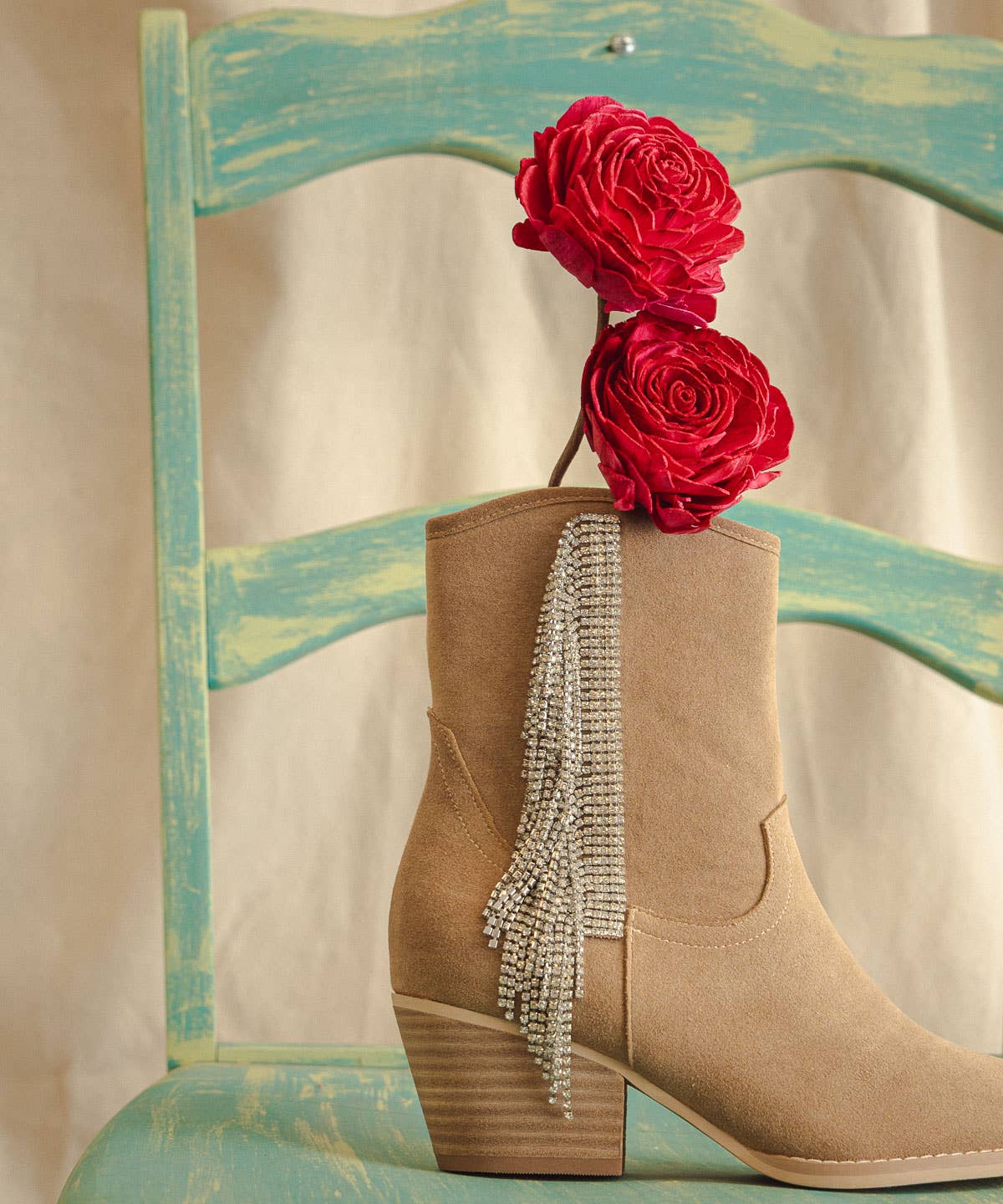 Rhinestone Fringe Cowboy Boot Khaki