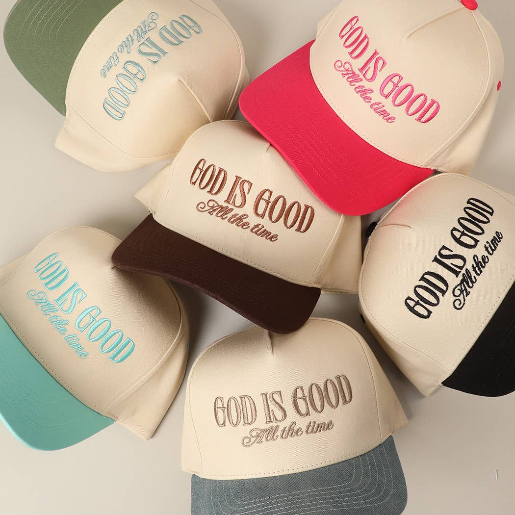 God Is Good All The Time Embroidery Trucker Hat Mint