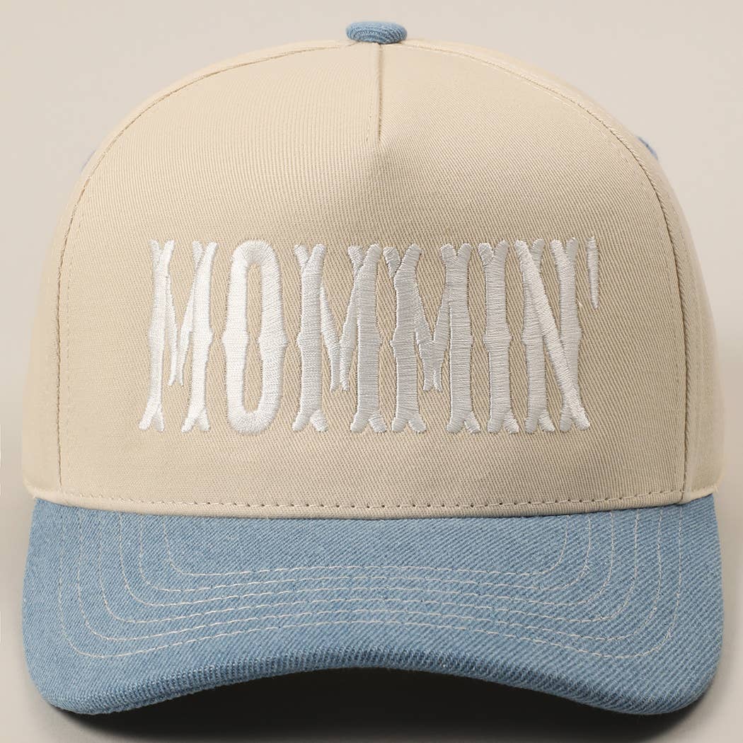 MOMMIN' Letter Embroidery Two-Tone Trucker Hat: Black
