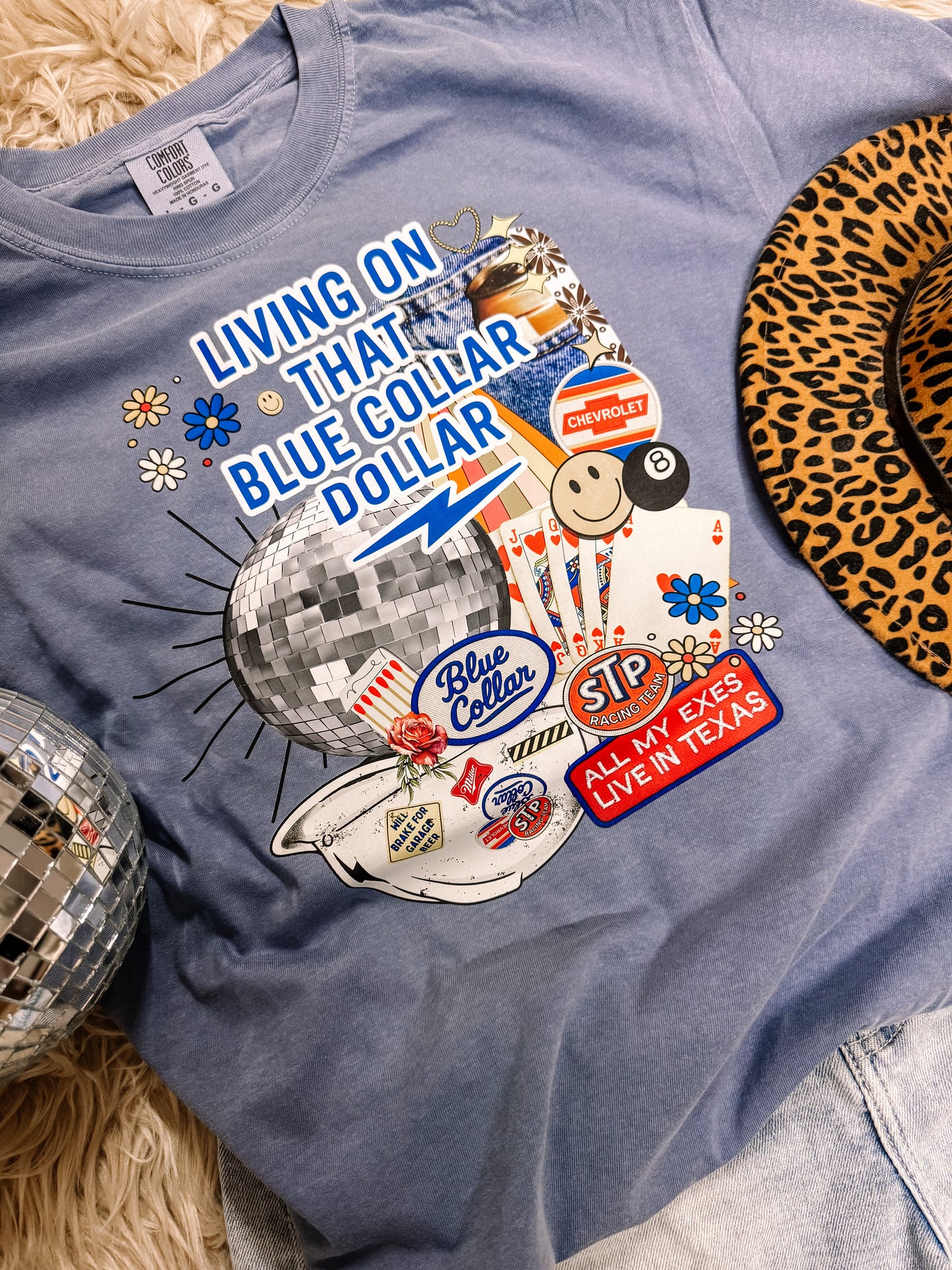 Blue Jean Living on that Blue Collar Dollar Comfort Colors Graphic Tee