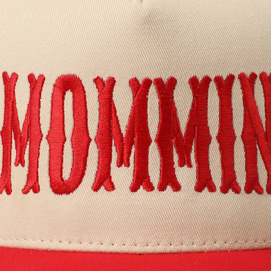 MOMMIN' Letter Embroidery Two-Tone Trucker Hat: Black