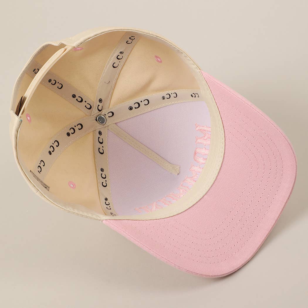 MOMMIN' Letter Embroidery Two-Tone Trucker Hat: Black