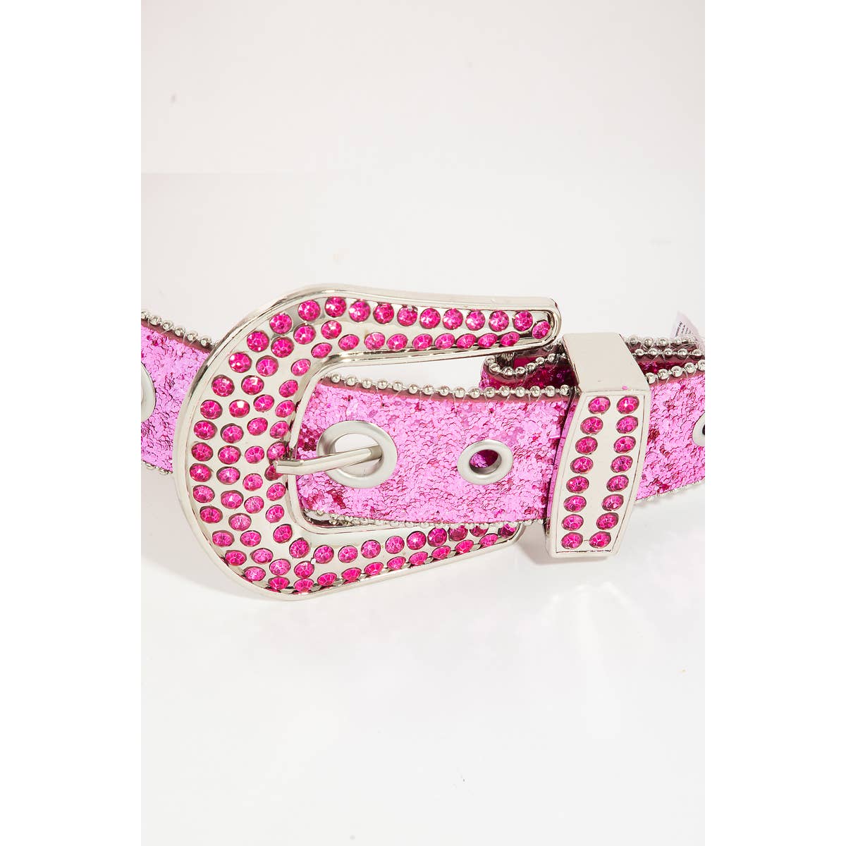 Glitter Grommet Rhinestone Studded Belt Pink