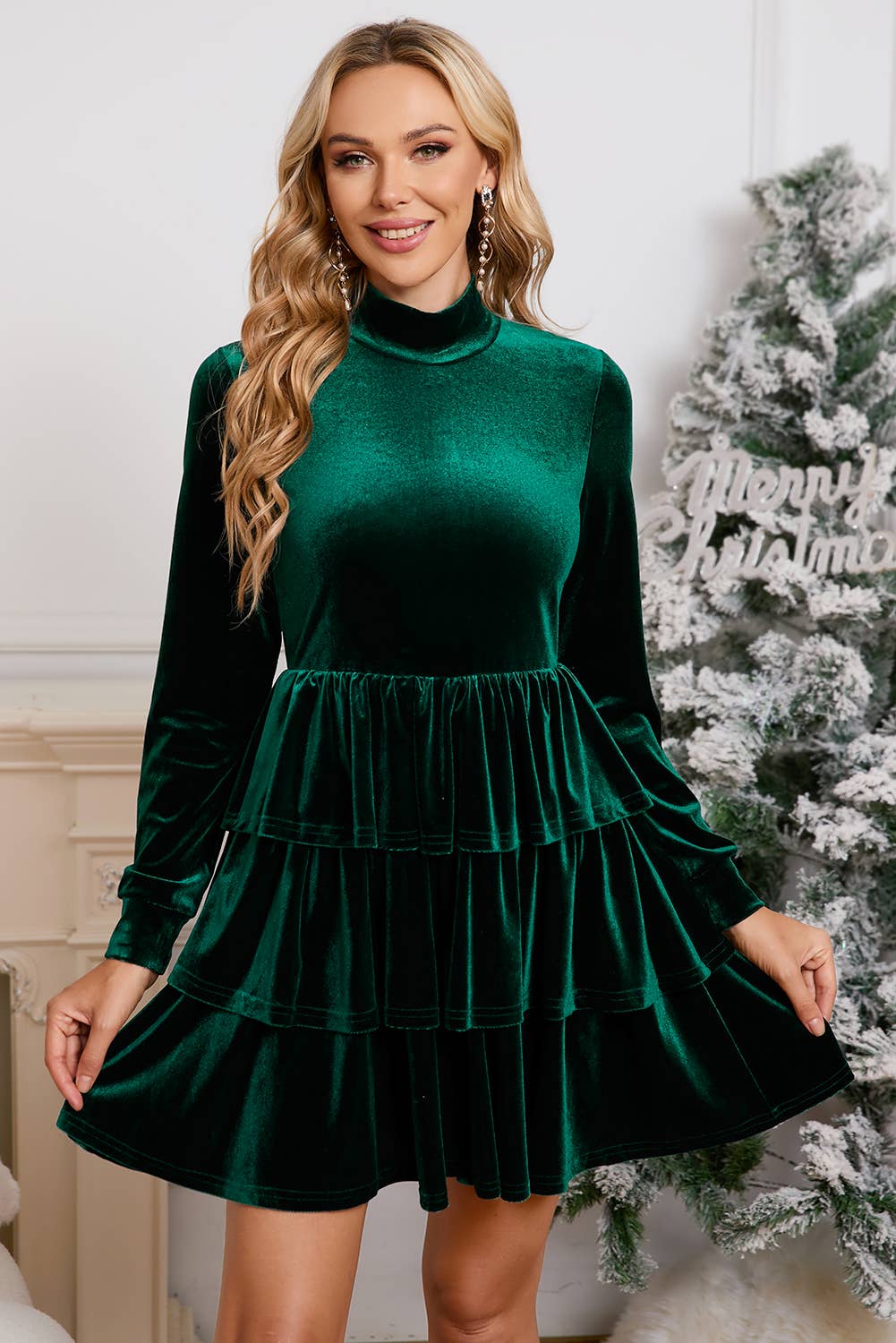 Velvet Ruffle Mini Dress Red