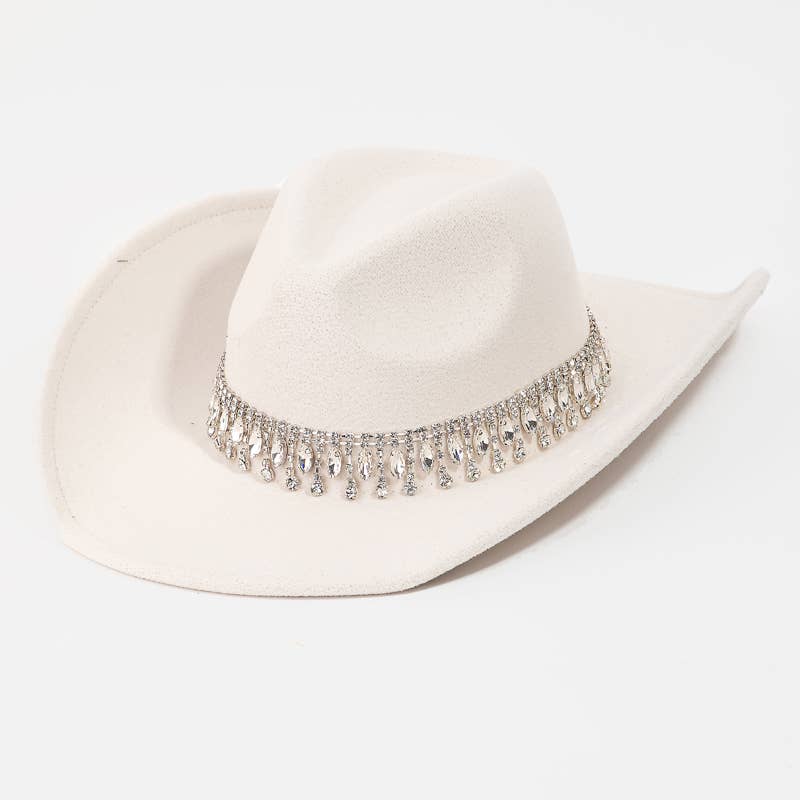 Rhinestone Fringe Chain Cowboy Hat Black