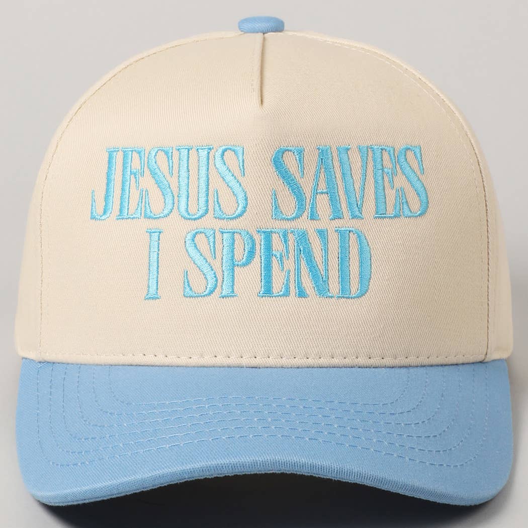 JESUS SAVES I SPEND Embroidery Trucker Hat: HOT PINK