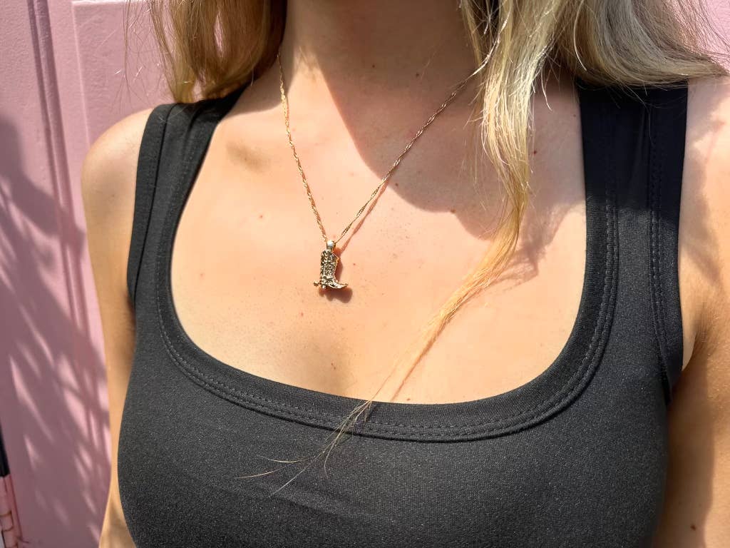 18K Gold Plated Cowboy Boot Necklace: Silver