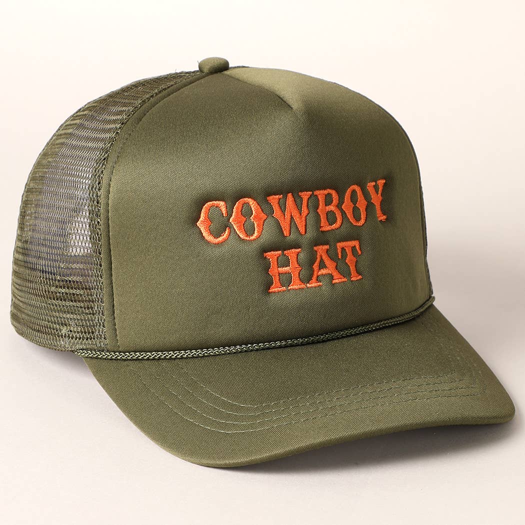 Cowboy Hat Embroidered Mesh Back Trucker Hat: BLACK
