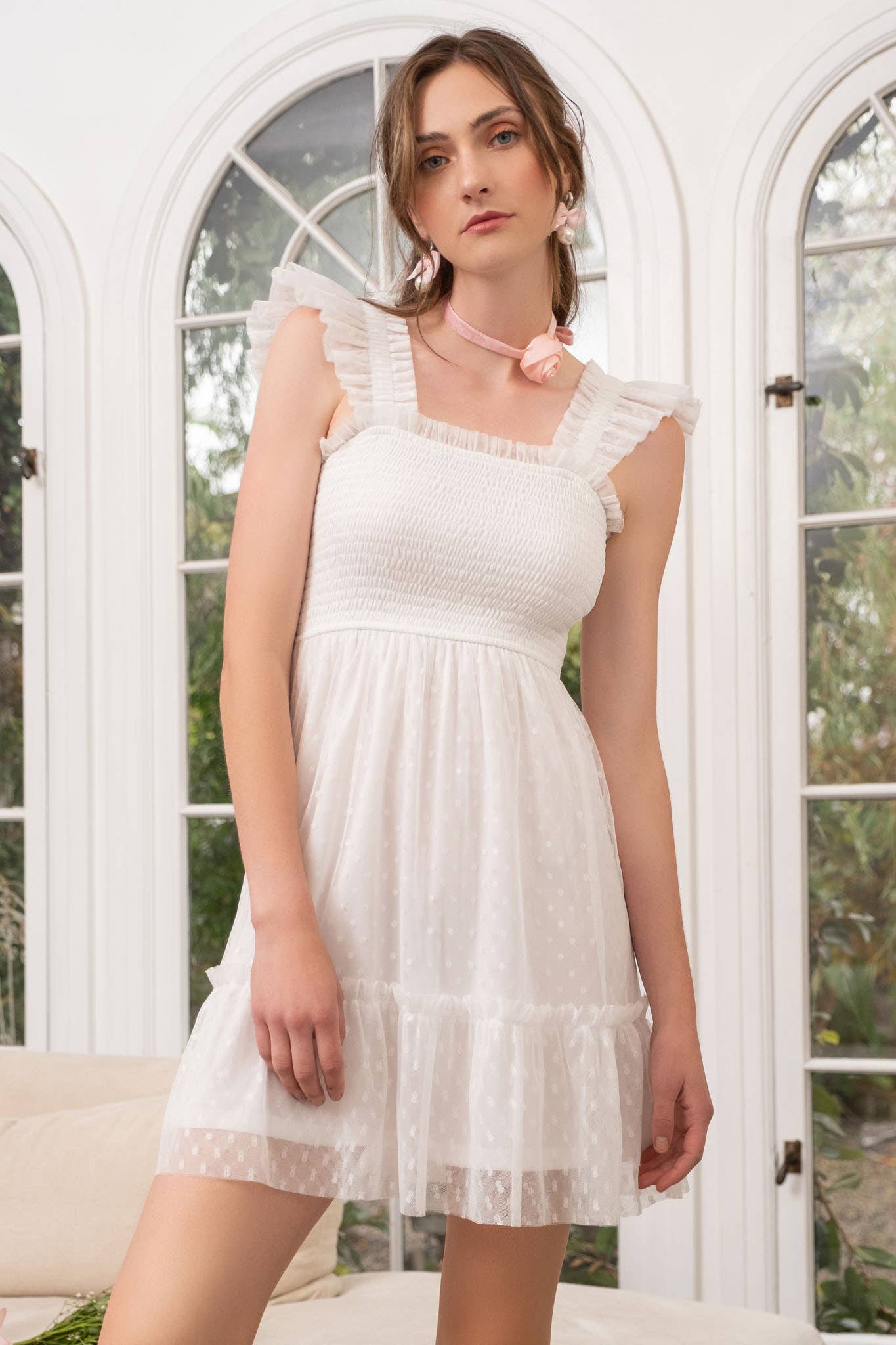 RUFFLE MINI DRESS WHITE