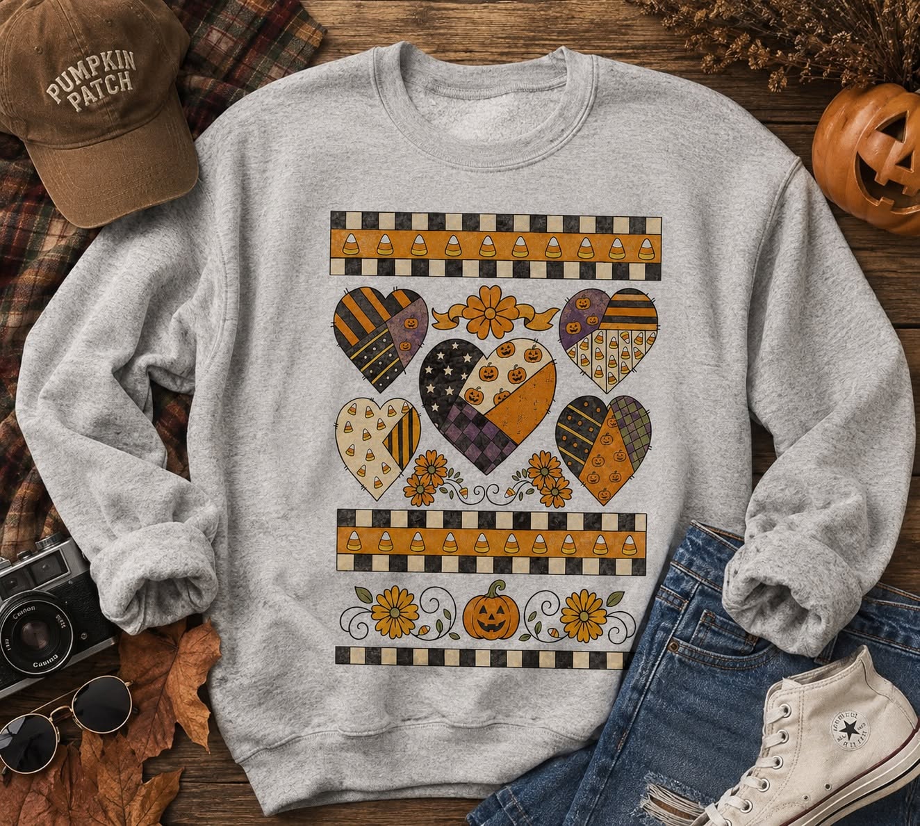 Thrifty Halloween Quilted Hearts Sweatshirt