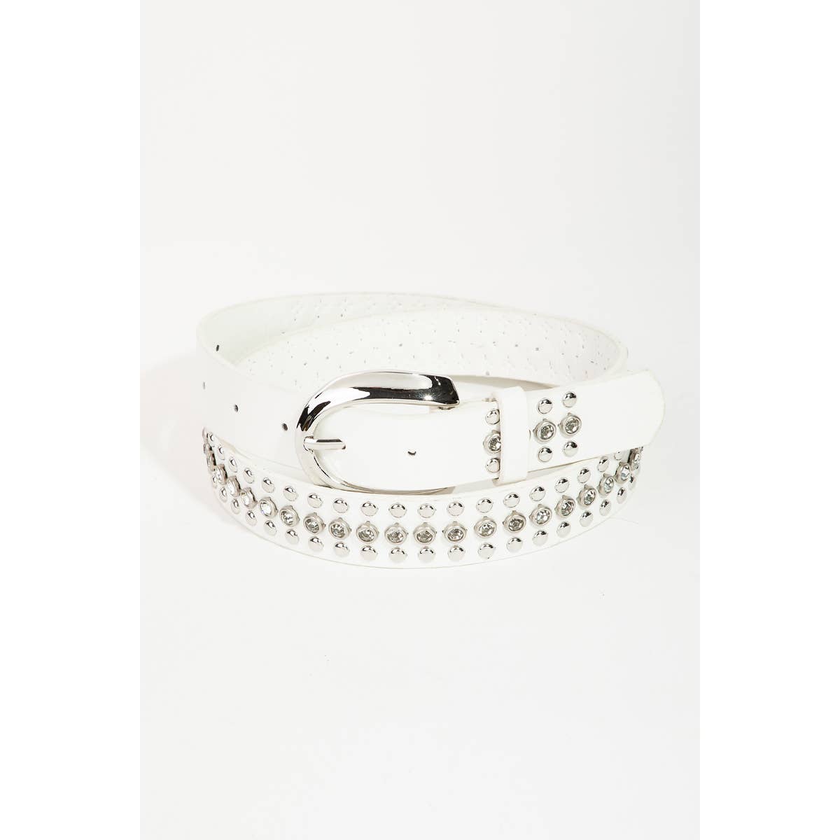 Stud Rhinestone Faux Leather Belt Black