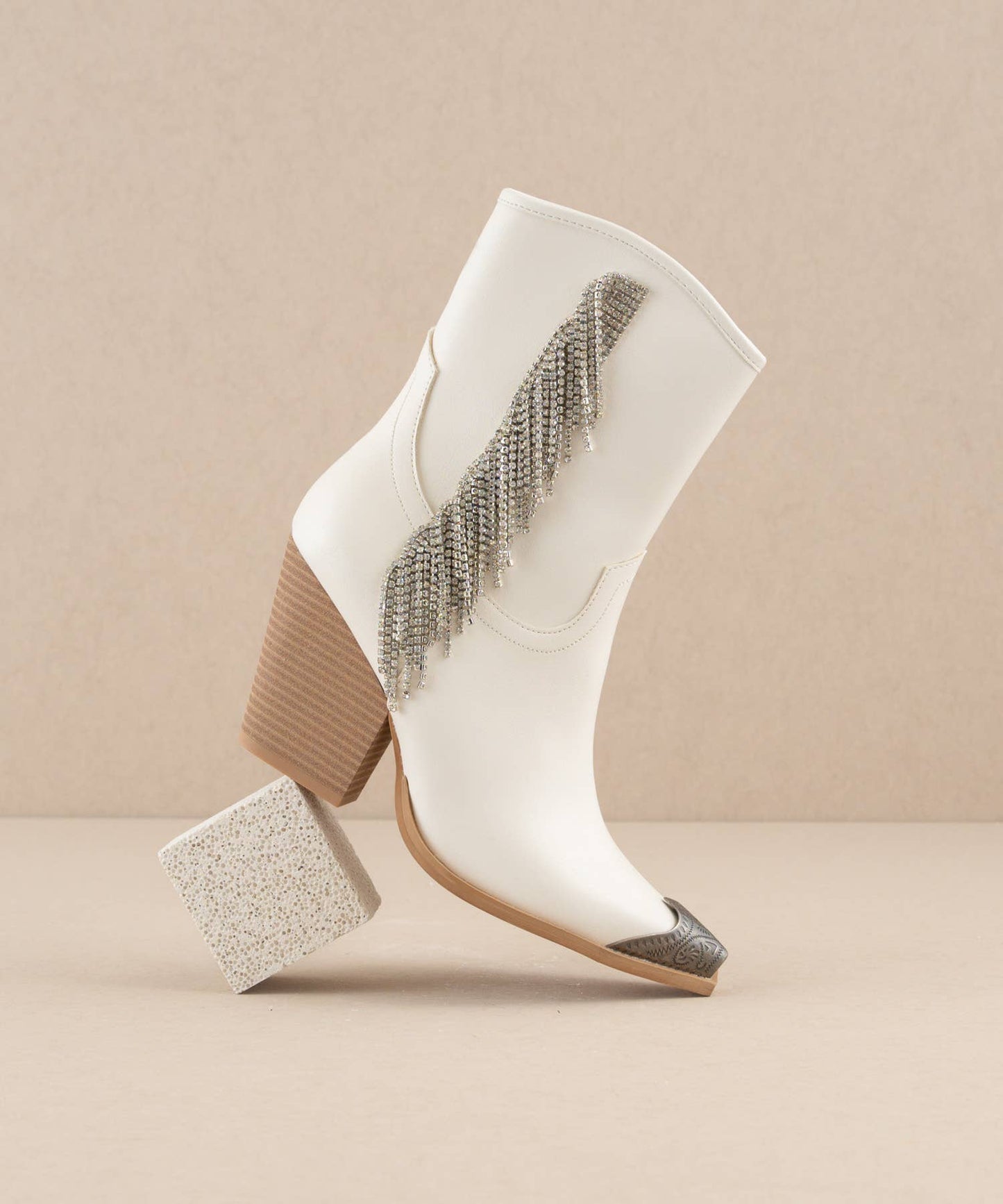 Rhinestone Fringe Cowboy Boot White