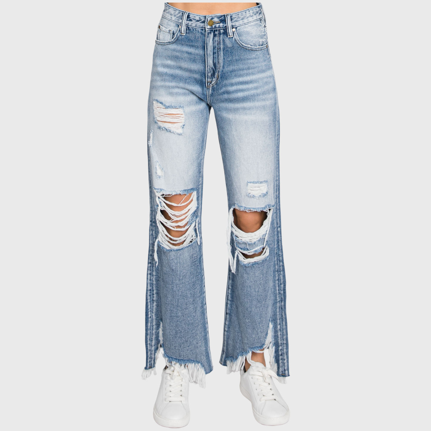 DISTRESSED HIGH RISE CROPPED FLARE