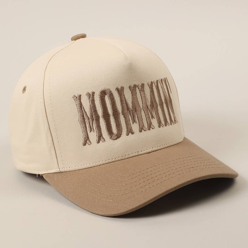 MOMMIN' Letter Embroidery Two-Tone Trucker Hat: Black