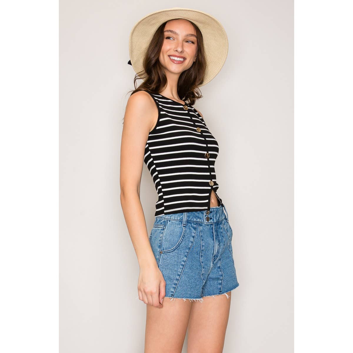 Cut Out Button Striped Vest