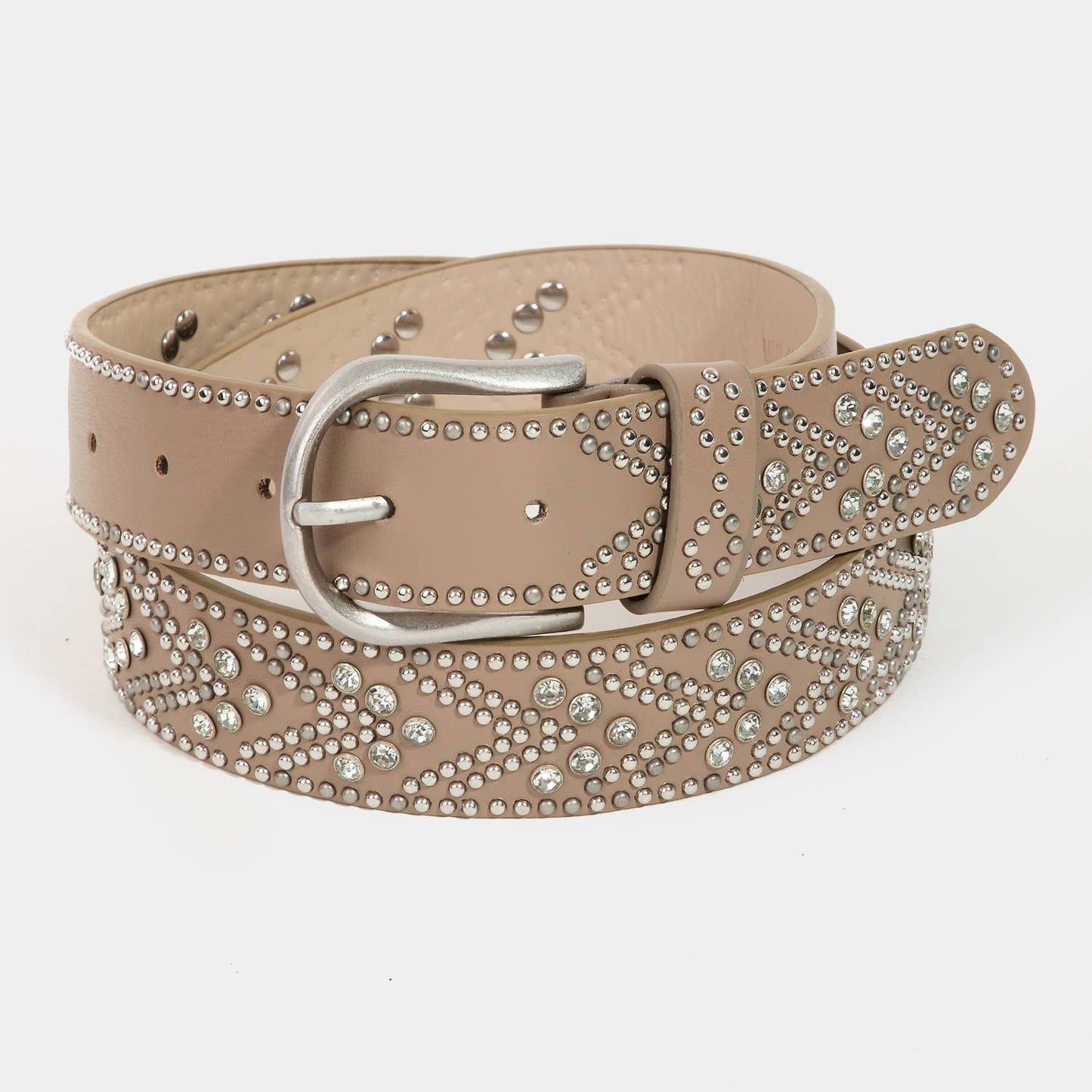 Rhinestone Metallic Studded Belt White