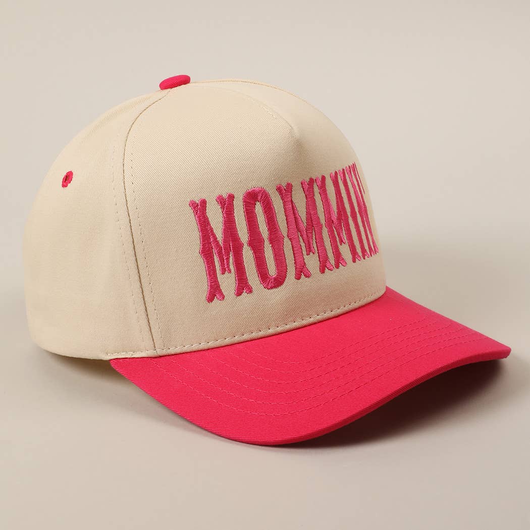 MOMMIN' Letter Embroidery Two-Tone Trucker Hat: Black