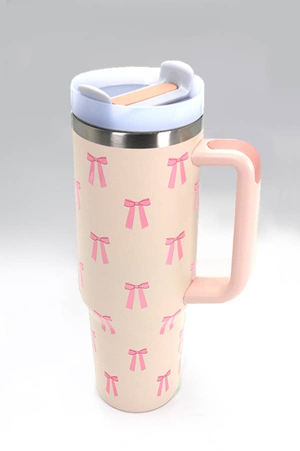 40oz STAINLESS STEEL TUMBLER: BOW CHECKER FUCHSIA