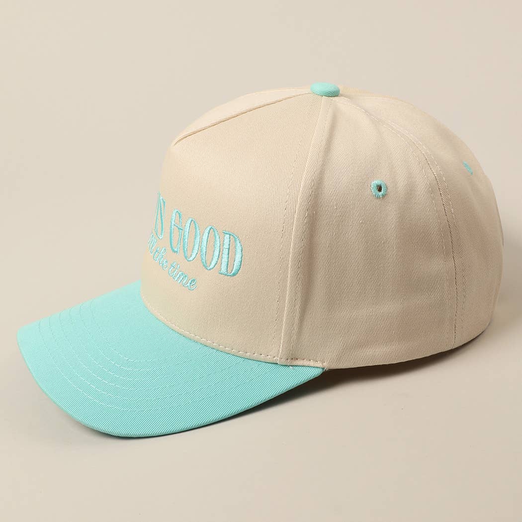 God Is Good All The Time Embroidery Trucker Hat Mint