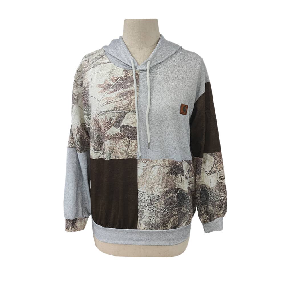 Color block camo drawstring Hoodie
