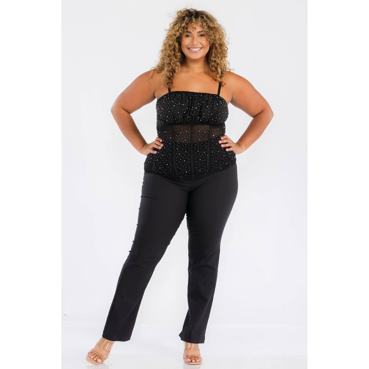 Rhinestone Mesh Corset Top