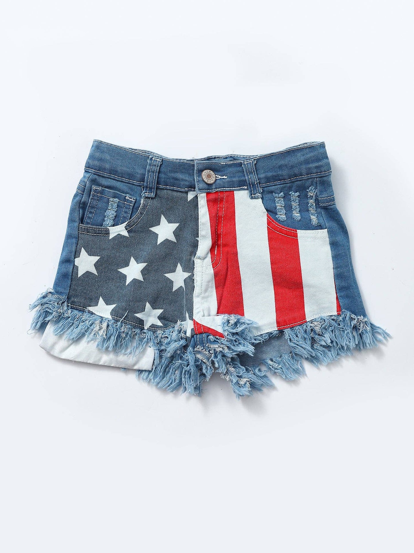 Girls Stars Stripe Denim Shorts