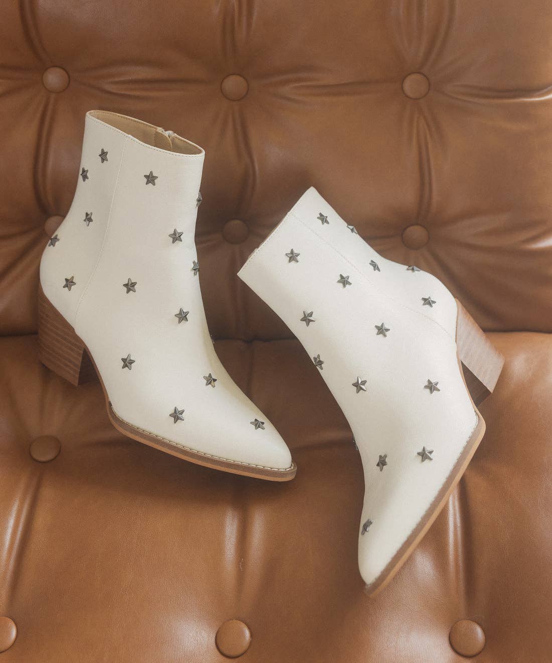 Metal Star Studded Boot White