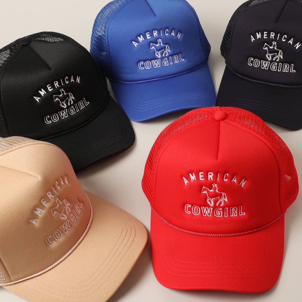 American Cowgirl Embroidery Foam Trucker Hat Red