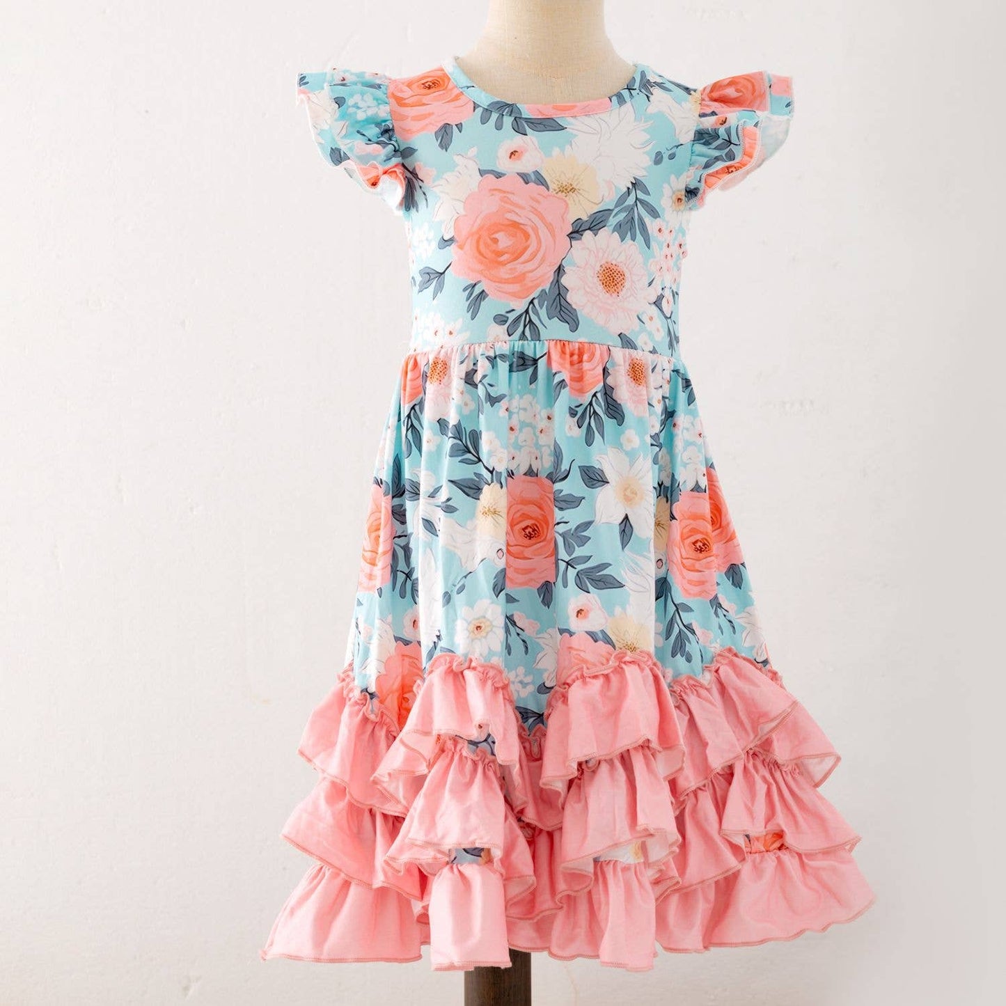 Aqua Peachy Petals Maxi Girls Dress