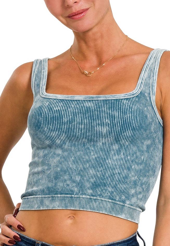 Washed Ribbed Cropped Tank Ash Black