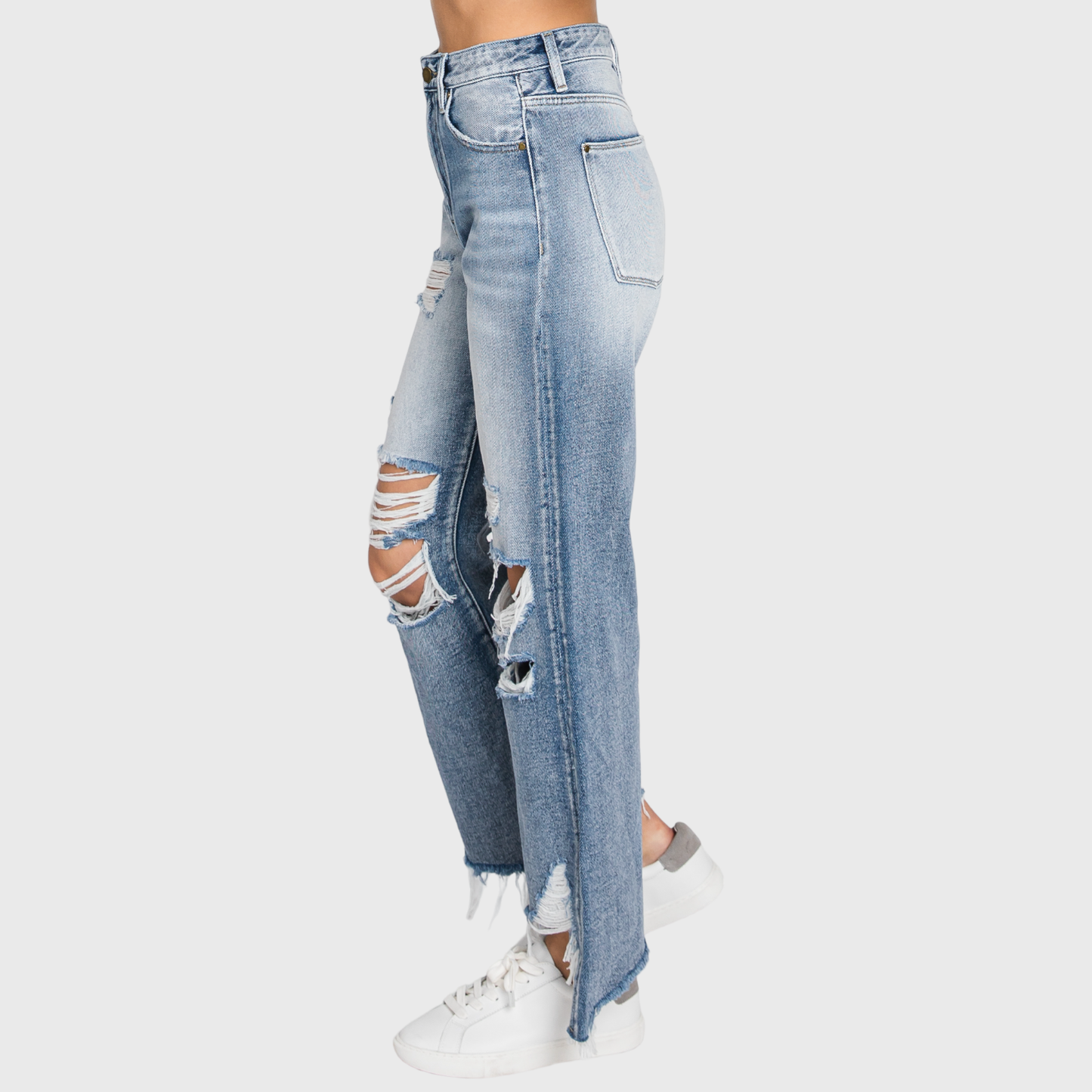 DISTRESSED HIGH RISE CROPPED FLARE
