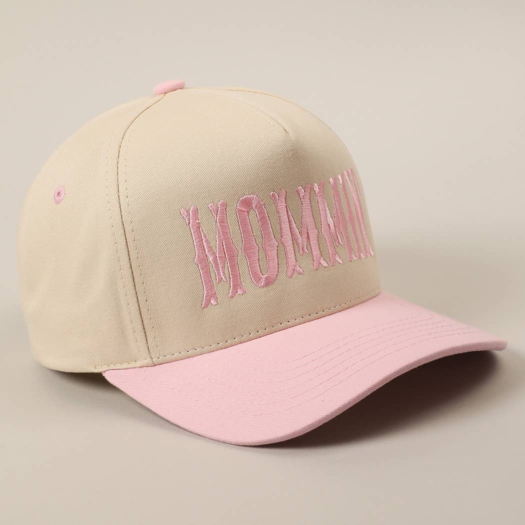 MOMMIN' Letter Embroidery Two-Tone Trucker Hat: Black