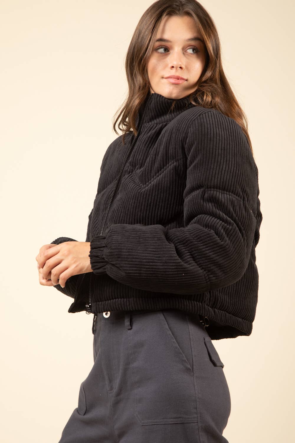 Corduroy Pink Puffer Jacket