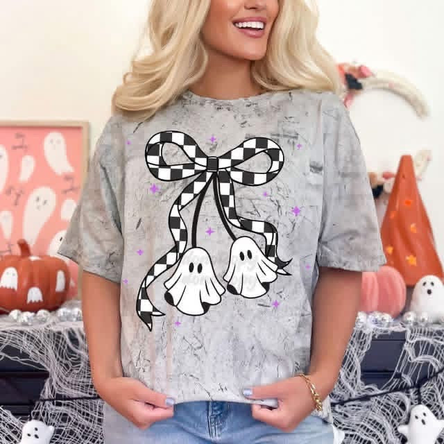 Spooky Checkered Ghost Comfort Colors Graphic Tee