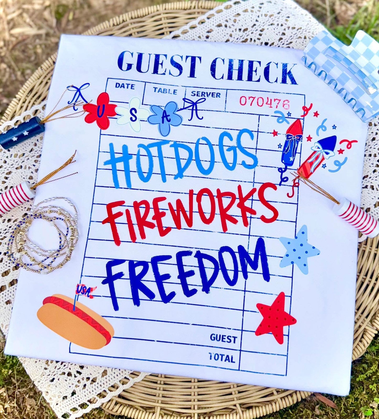 Hotdogs, Fireworks, & Freedom 4th of July Comfort Colors Graphic Tee