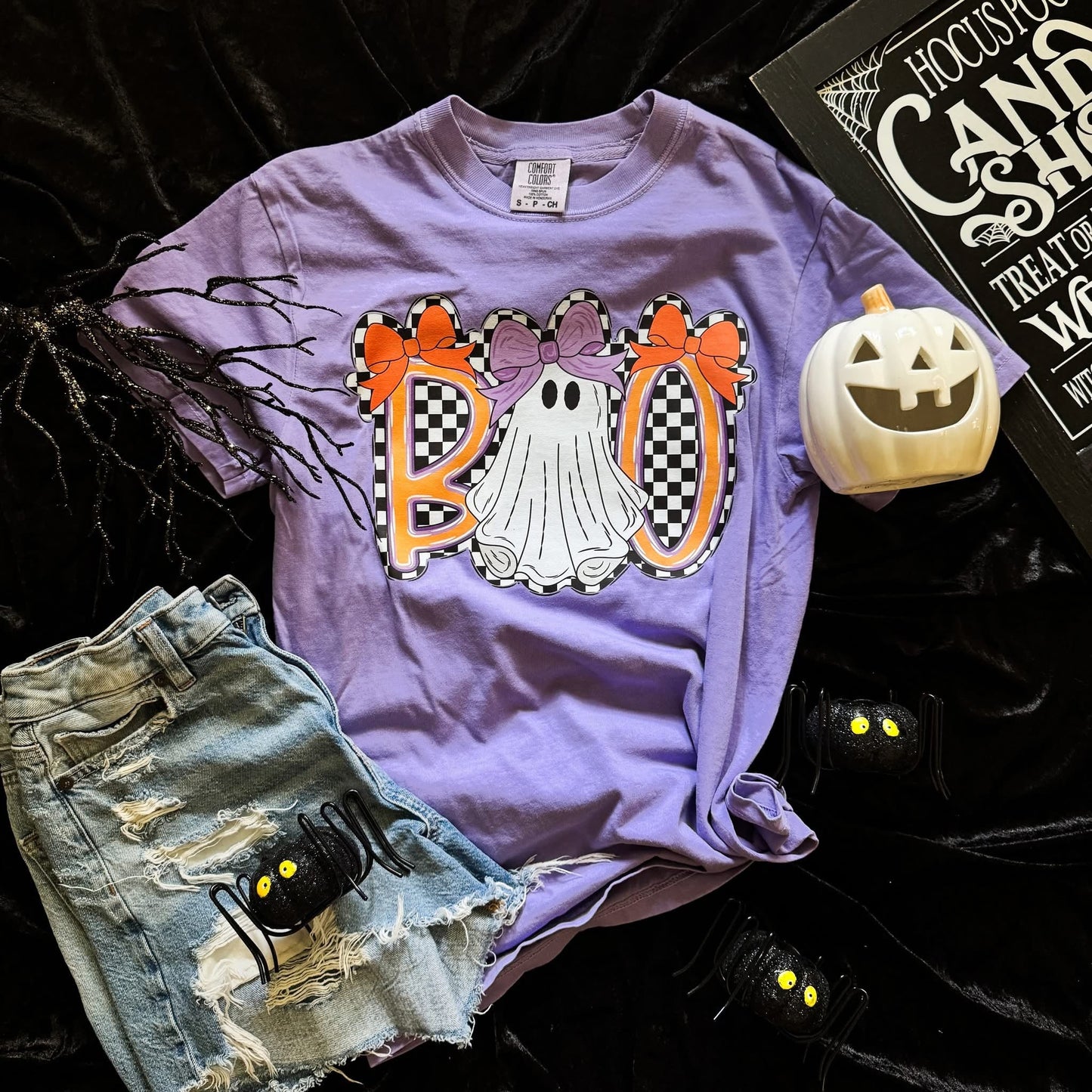 Boo Checkered Halloween Comfort Colors Graphic Tee