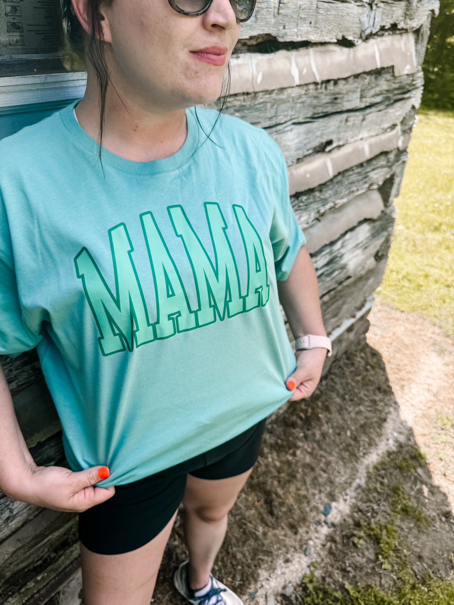 Teal Monochromatic Mama Graphic Tee