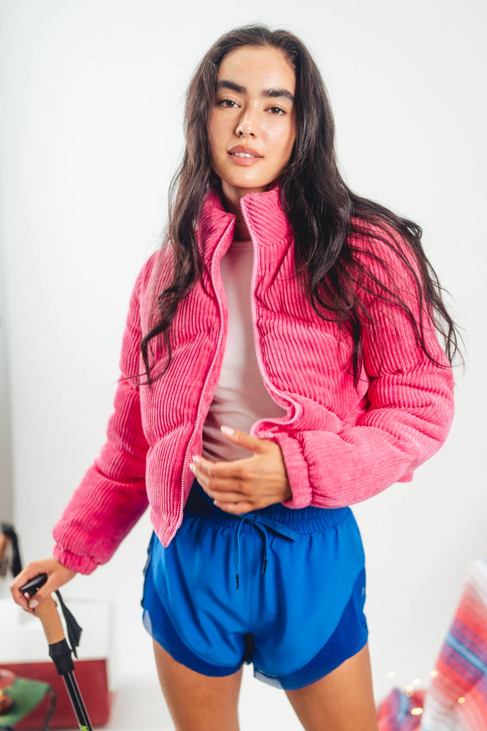 Corduroy Pink Puffer Jacket