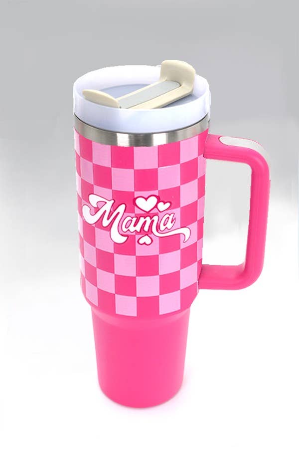 40oz STAINLESS STEEL TUMBLER: BOW CHECKER FUCHSIA