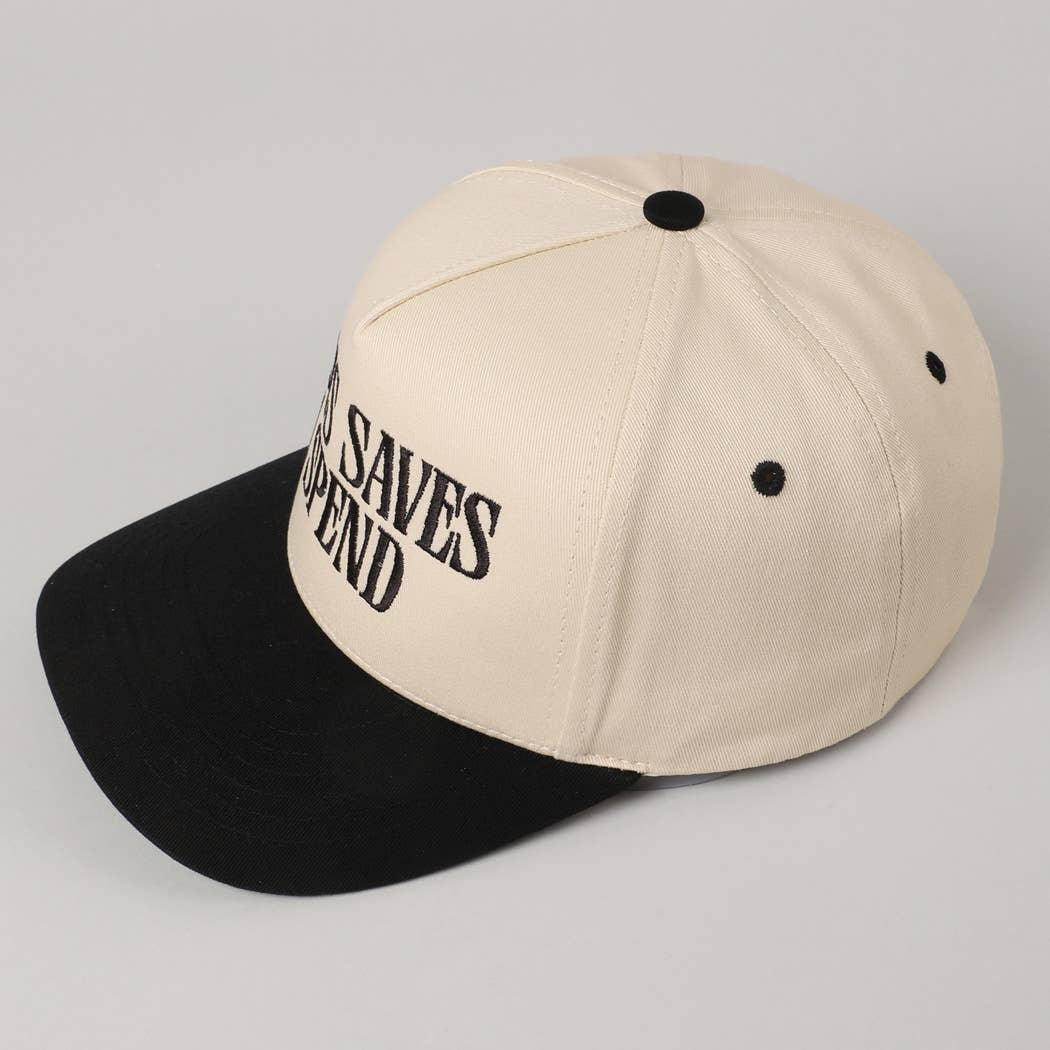 JESUS SAVES I SPEND Embroidery Trucker Hat: HOT PINK