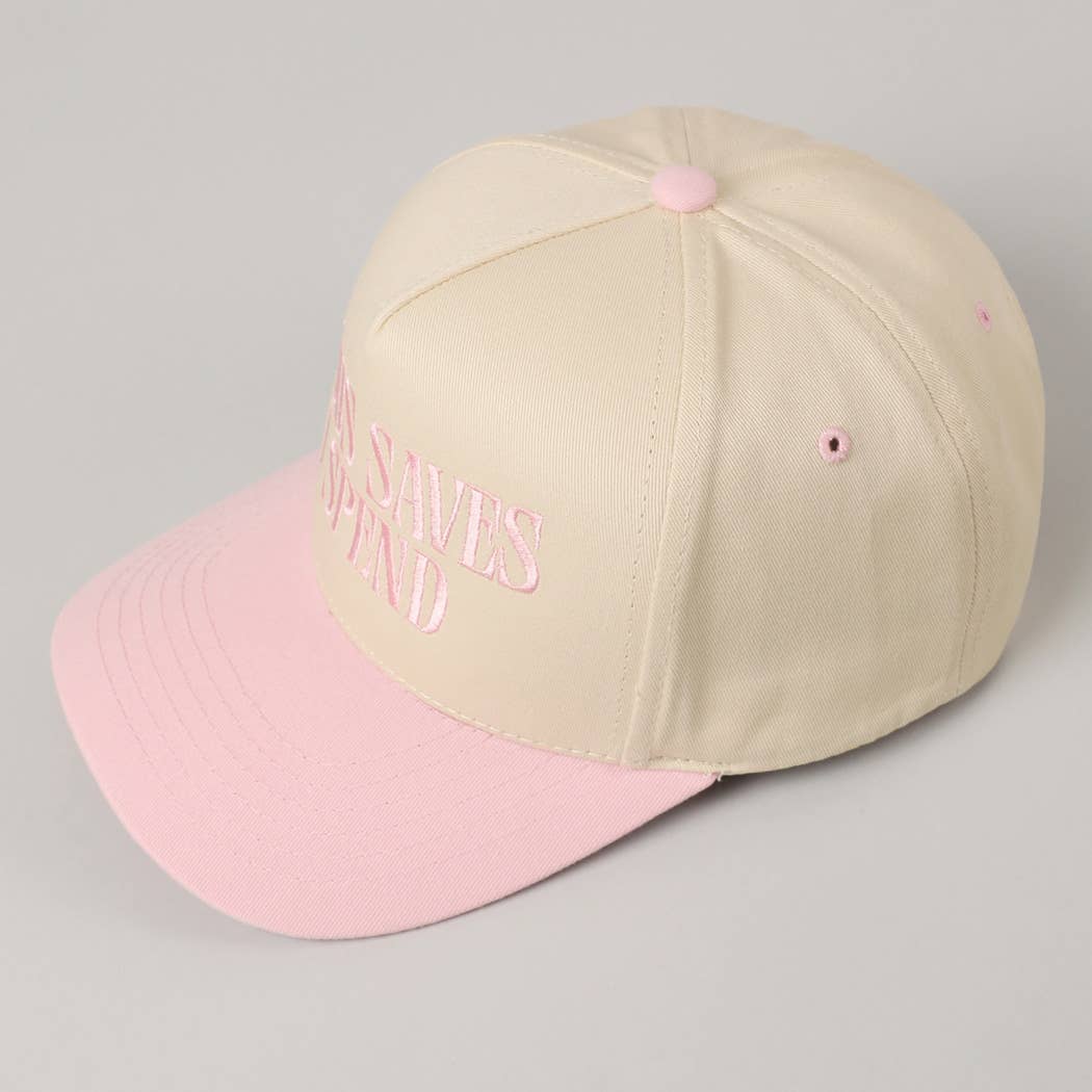 JESUS SAVES I SPEND Embroidery Trucker Hat: HOT PINK