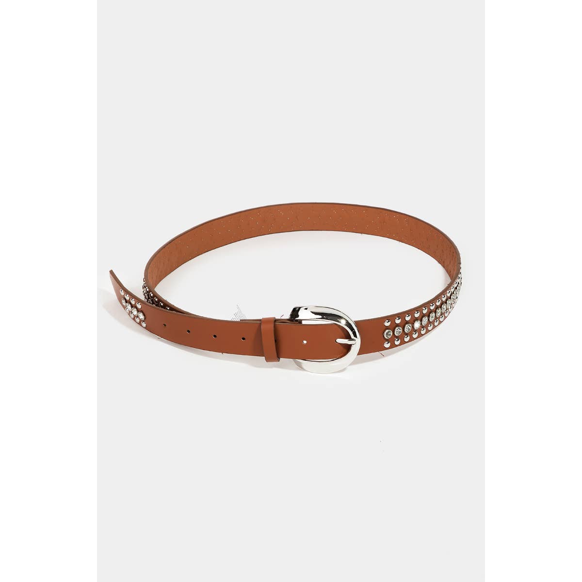 Stud Rhinestone Faux Leather Belt Black