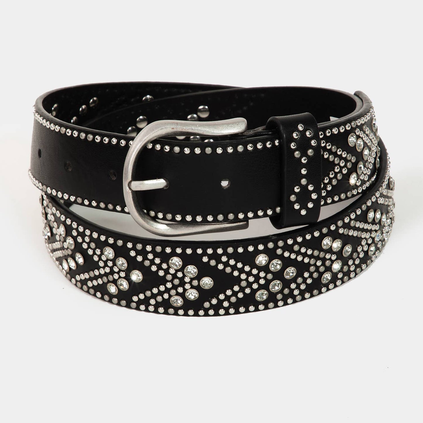 Rhinestone Metallic Studded Belt White
