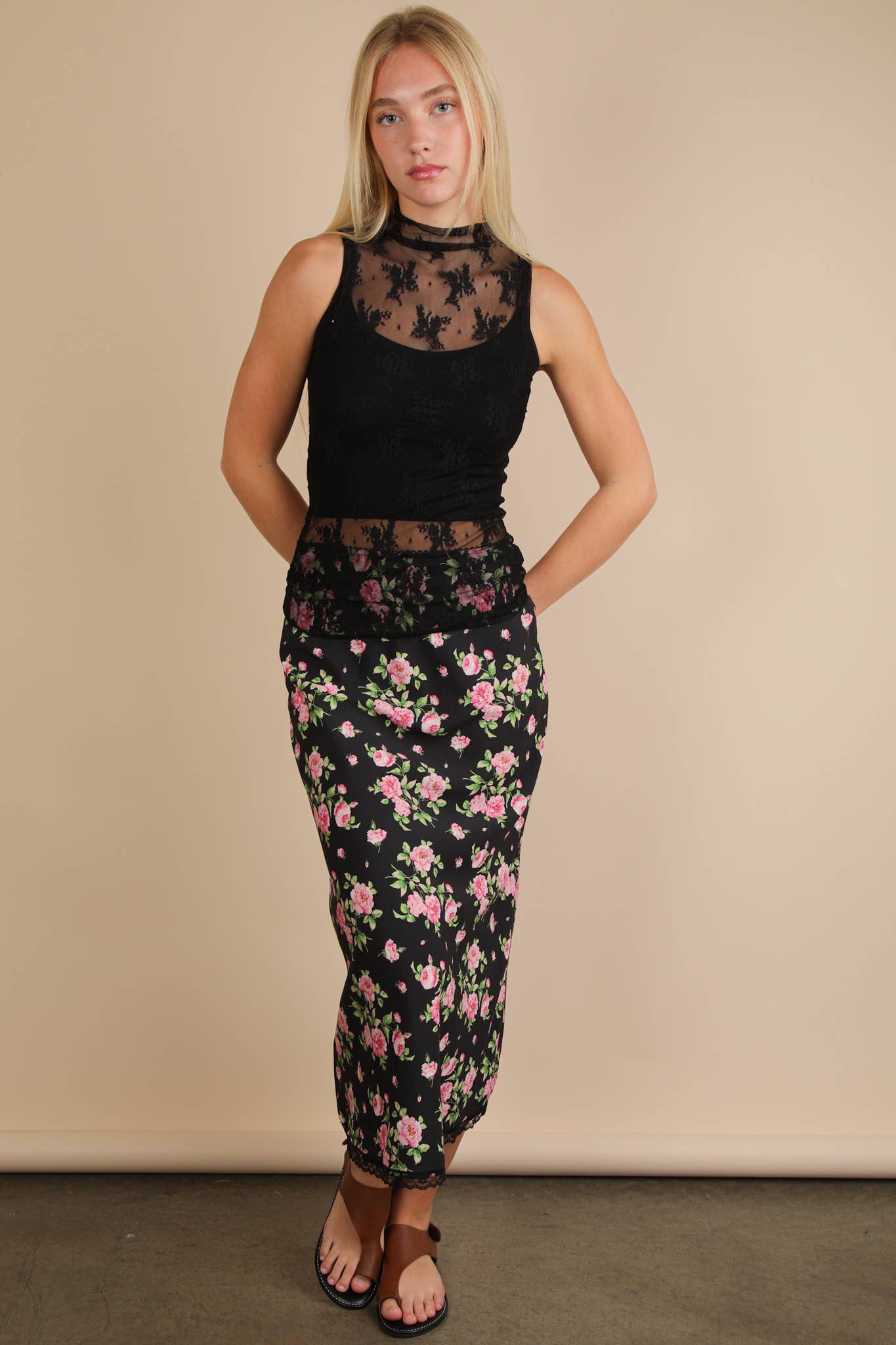 High Neck Sheer Mesh Lace Fitted Knit Top Leopard