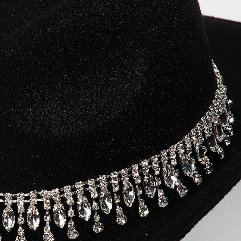 Rhinestone Fringe Chain Cowboy Hat Black