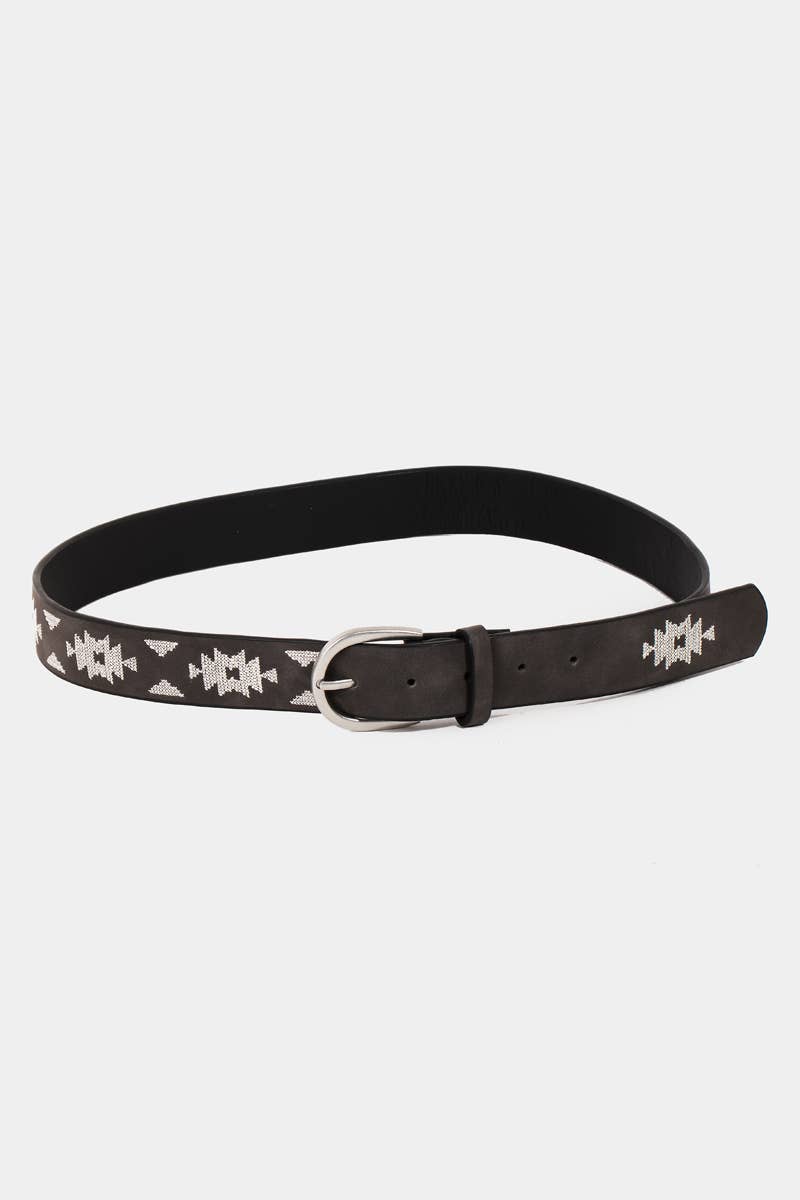Western Boho Embroidered Pattern Belt Black