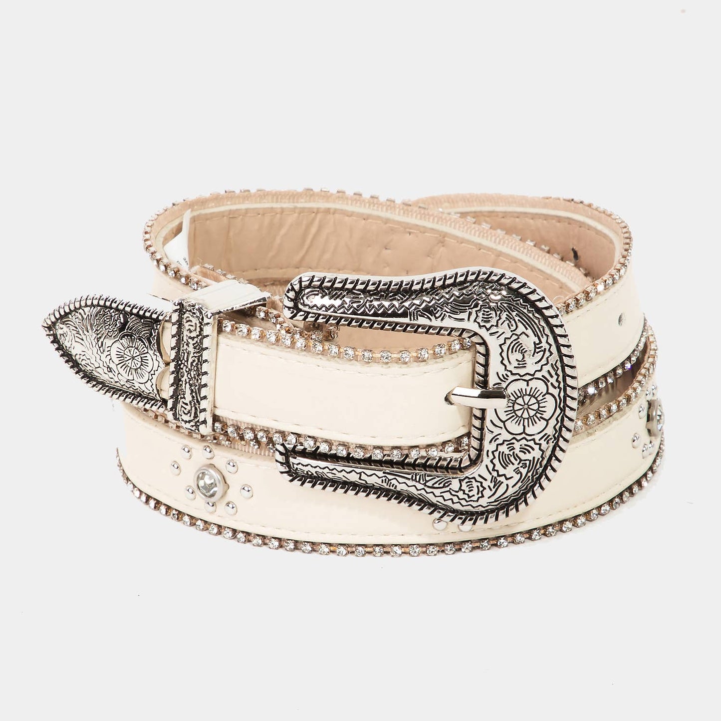 Rhinestone Studs Thin Faux Leather Belt