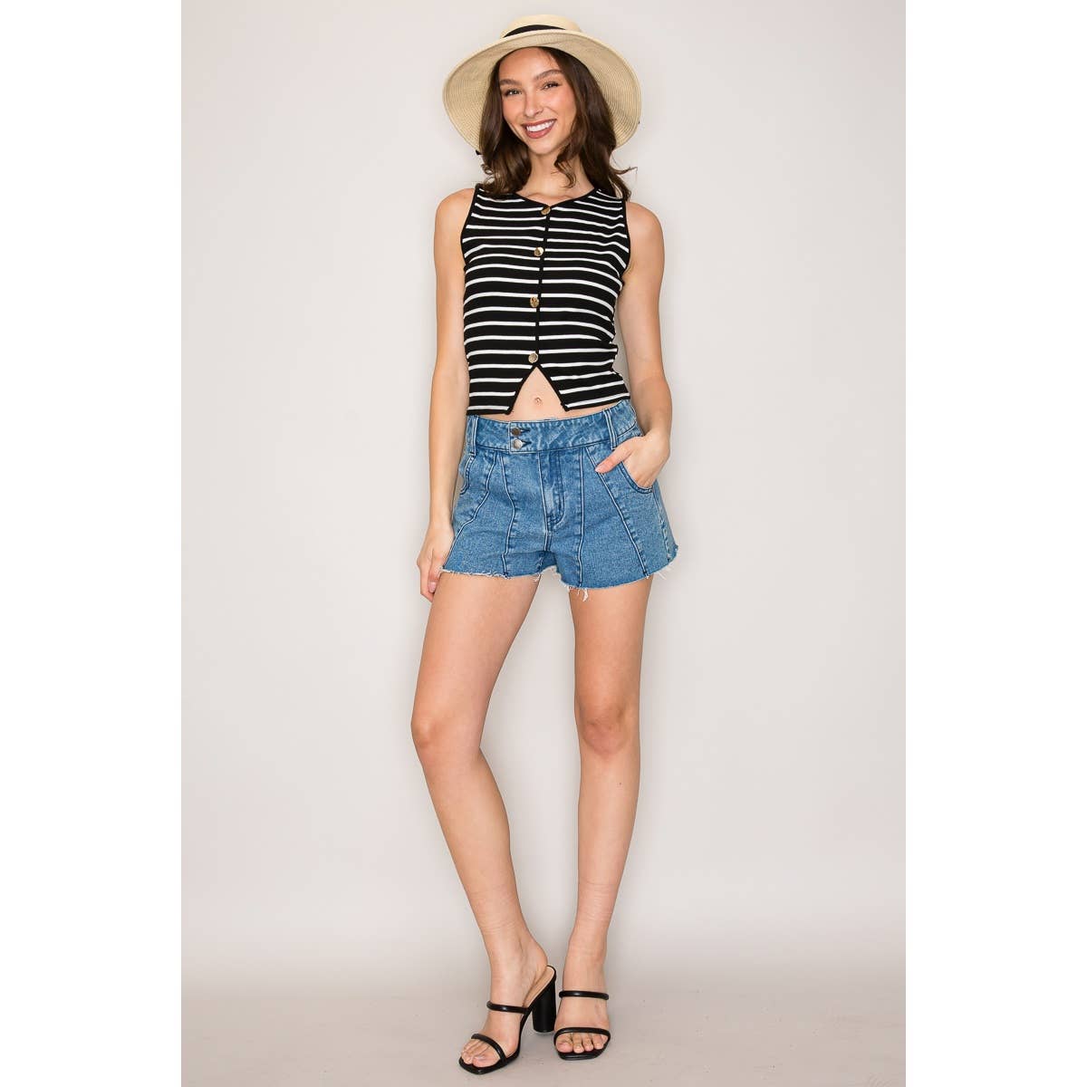 Cut Out Button Striped Vest