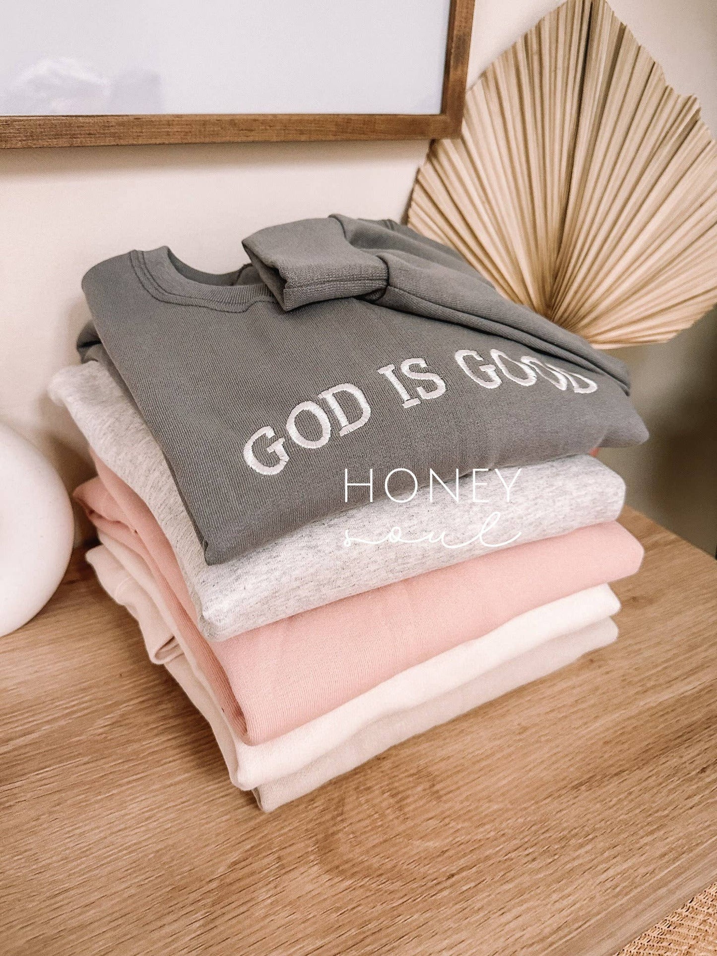 Embroidered GOD IS GOOD Sweatshirt Dusty Pink